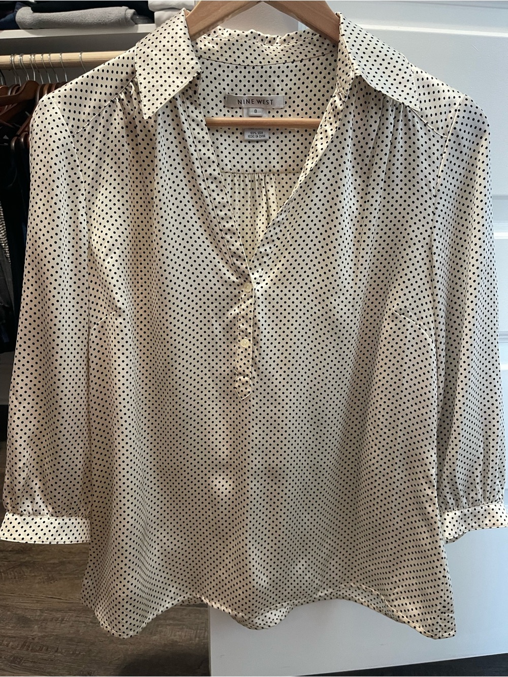 Silk Women Blouse Nine West Women's Cream Polka Dot Blouse